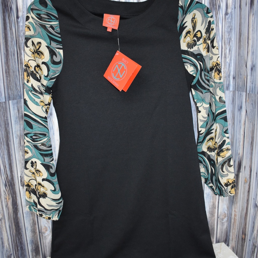 Tracy Negoshian Nadine Dress Black Sheer Sleeve S